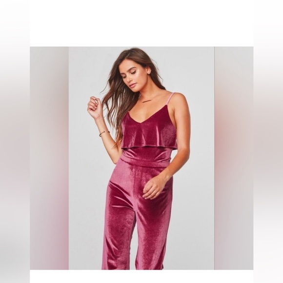 BB Dakota Velvet Wine Jumpsuit - Picture 1 of 11